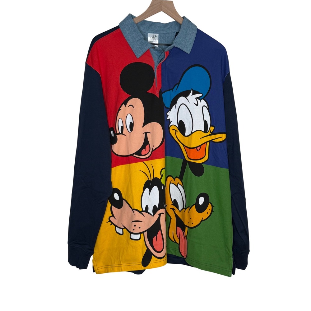 Disney Mickey & Friends Rugby Polo Shirt XL Colorblock Long Sleeve 90s Retro